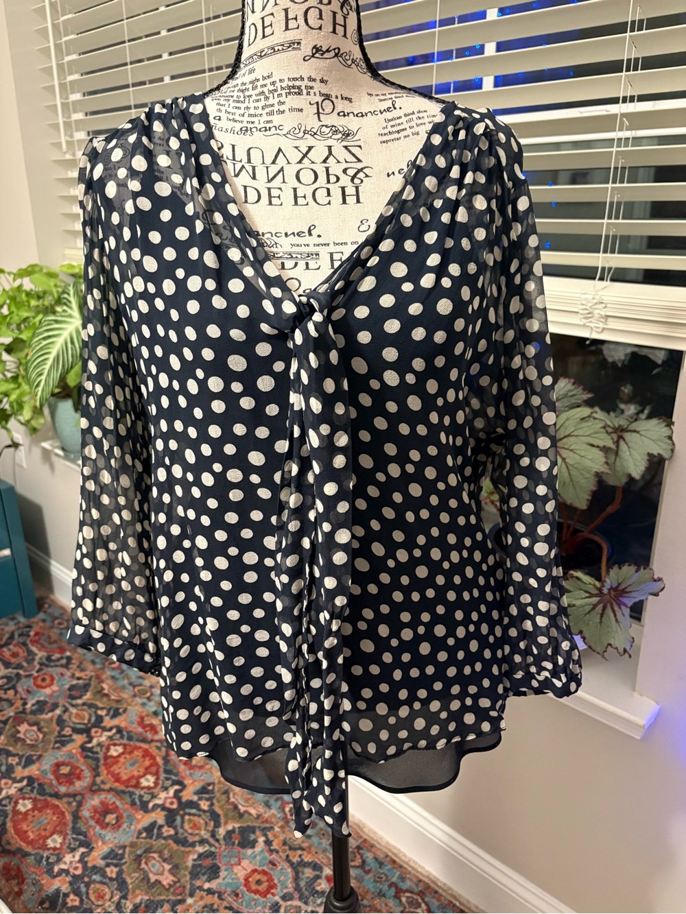 Silk Polka Dot Tie-Front Blouse